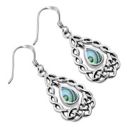 Abalone Shell Drop Silver Celtic Knot Earrings - e306